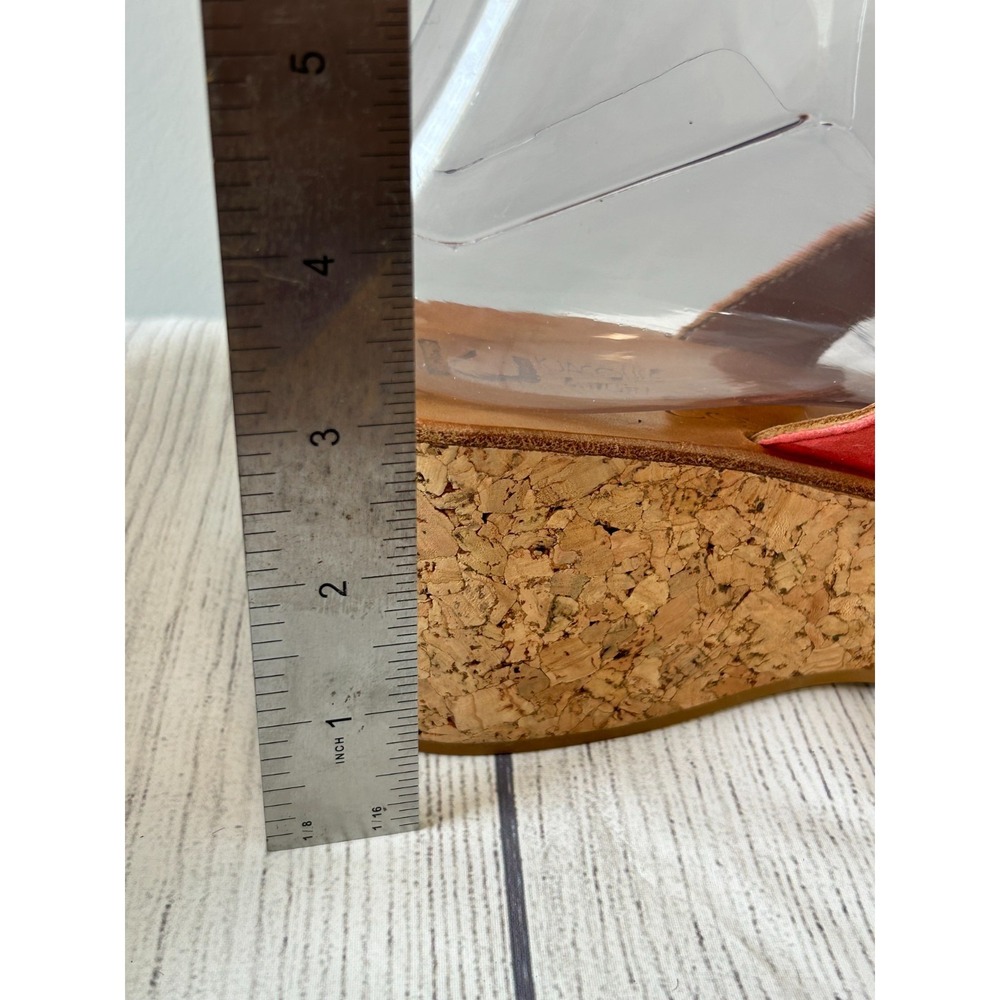K Jacques St Tropez Diorite Sandals 8 Red Leather Cork Wedge Thong Slip On Boho - Picture 3 of 13